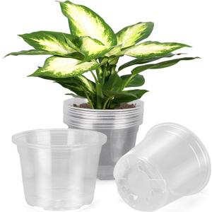 8 Inch Large Clear Nursery Pots with Drainage, 10 Pack Plastic Pots for Plants, Ideal Seedling Pots and Plant Pots for Vegetables, Orchids, Aloe, Indoor Outdoor Use (8 inch-10 Pack)