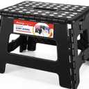 ACSTEP Folding Step Stool 9'' Tall Kids Step Stool Holds Up to 300 lb Plastic Foldable Step Stools for Kids Non-Slip Surface with Carry Handle Collapsible Stool for Home, Outdoor and Indoor, Black