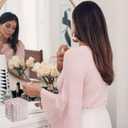 Cube Cosmetic Makeup Bag Small Cotton Quilted Makeup Pouch for Purse Cute Floral Travel Toiletry Zipper Pouch (Pink Floral)