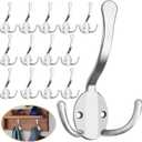 Homanu 14 Pack Coat Hooks Heavy Duty, Metal Three Prongs Large Coat Hooks Wall Mounted with 28 Screws, No Rust Silver Rustic Wall Hooks for Hanging Towel, Coat, Scarf, Bag, Hat, Cup, Key