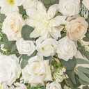 Deluxe White Artificial Wedding Arch Flowers with Drapes Kit-Pack of 5, 2pcs Flower Arrangements 3pcs Hanging Sheer Drapes White Ceremony Arbor Reception Backdrop Rose Floral Decorations.