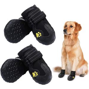 Waterproof Dog Boots, Dog Outdoor Shoes for Medium to Large Dogs with Two Reflective Fastening Straps and Rugged Anti-Slip Sole (Black 4PCS). (Size 3: (2.36"x2.17"(L*W) for 23-33 lbs)
