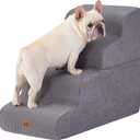Gray Curved Dog Stairs Ramp for High Beds 22.8" H, 4-Step Dog Steps for Small Dogs and Cats, Pet Stairs for High Bed Climbing, Non-Slip Balanced Pet Step