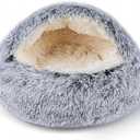 Cat Bed for Indoor Cats, Calming Cozy Cave with Self-Warming Plush, Entire Bed Machine Washable & Anti-Slip Base, Breathable Pet Bed for Small Cats&Dogs All Seasons (Grey, 20 * 20inch)