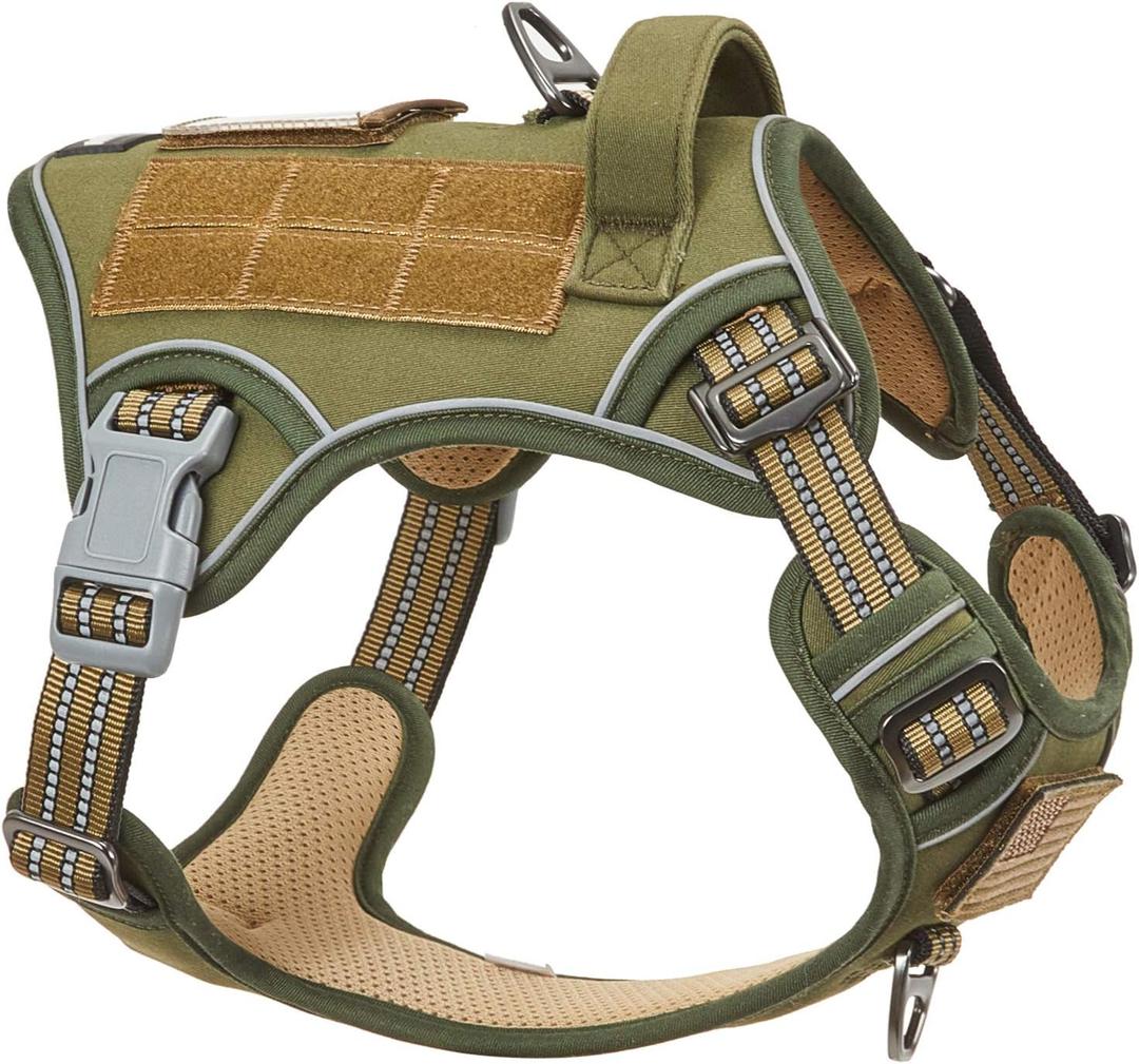 BUMBIN Tactical Dog Harness for Medium Dogs No Pull, Famous TIK Tok No Pull Dog Harness, Fit Smart Reflective Pet Walking Harness for Training, Adjustable Dog Vest Harness with Handle Green M (M(Neck:16-20", Chest:17-27"))