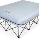 FUNDANGO Queen Camping Cot, 2 Person Folding Airbed Mattress, Double Camp Bed with 2 Cup Holders, Removeable Cover for Adults Outdoor Travel,Carry Bag Included (Grey)