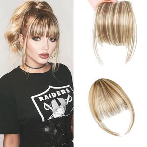 Bangs Hair Cilp in Bangs French Fake Bangs Clip in Hair Extensions Fringe with Temples Hairpieces for Daily Wear Cilp in Bangs for Women Light Blonde Mix Bleach Blonde