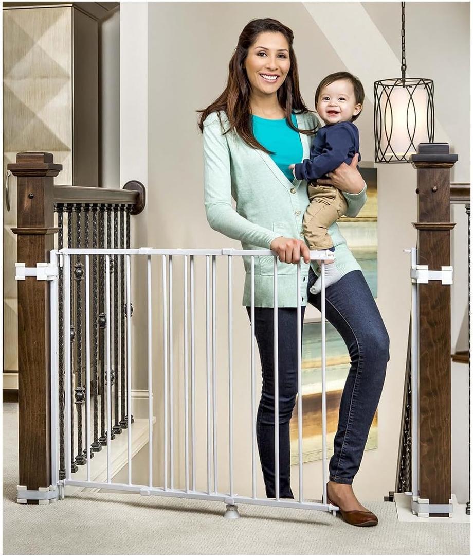 Regalo Safety 29-43" Top of Stairs Baby Gate, Extra Wide Baby Gate, Extra Wide Hardware Mounted Stair Gate with Banister & Wall Mount Kit, Walk-Through Safety Gate with Door for Toddlers & Pets