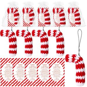 12 Sets Christmas Crochet Candy Canes Ornaments Handmade Christmas Christian Gift with Legend of Candy Cane Cards for Xmas Tree Decor Church Gathering Employee Friends Family Coworkers Party Favors