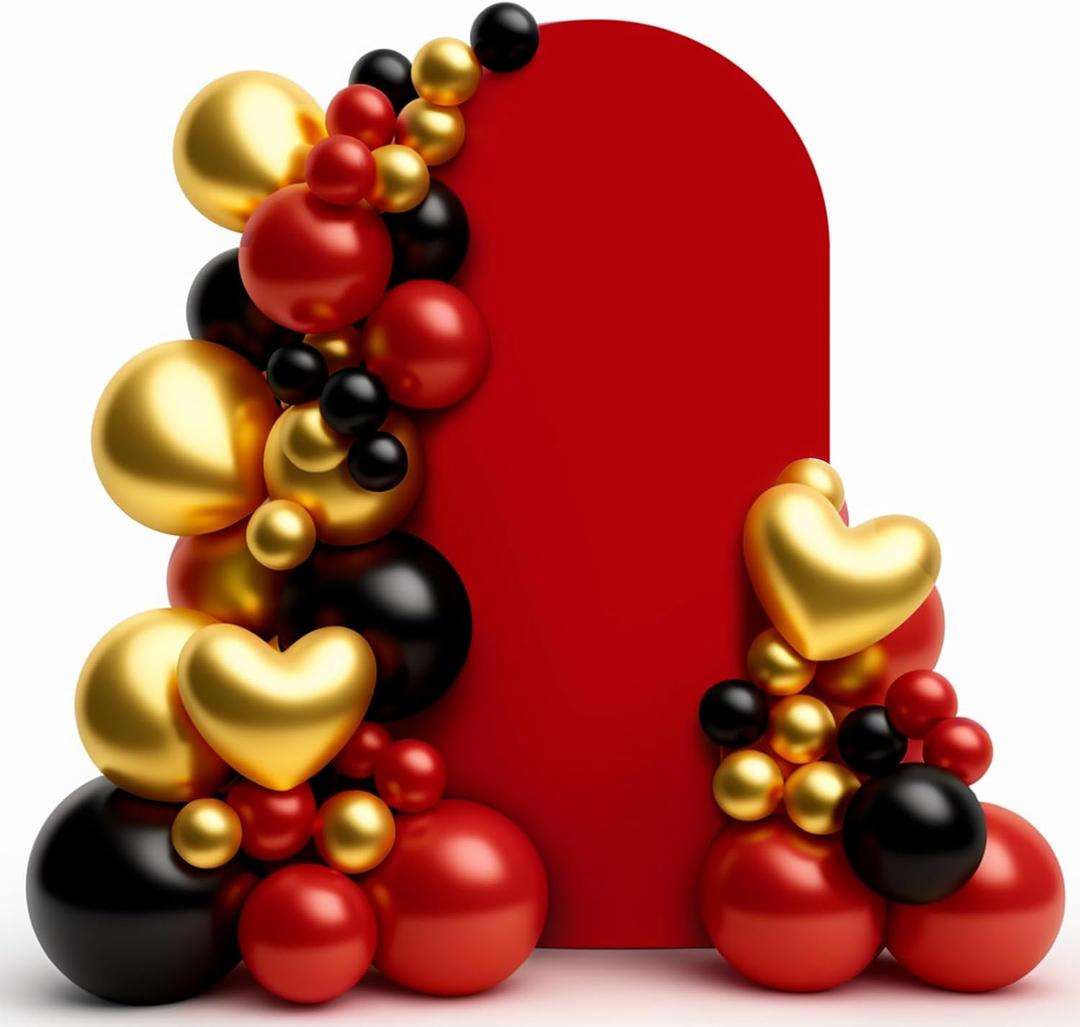 LEBENGURU Upgraded 5FT Wedding Arch Cover, Red Spandex Fitted Arch Backdrop Cover, Round Top Chiara Stand Covers for Birthday Party Baby Shower Banquet Balloon Decor