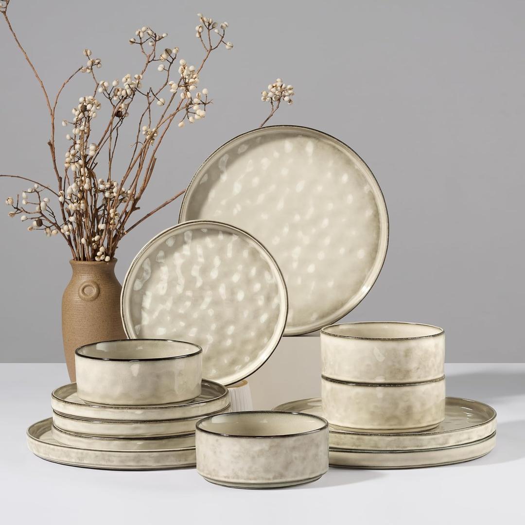 HaWare Dinnerware Sets, 10-Piece Plates and Bowls Set, Ceramic Dinnerware for Home Restaurant, Chip and Scratch Resistant, Microwave and Dishwasher Safe, Saturn Khaki