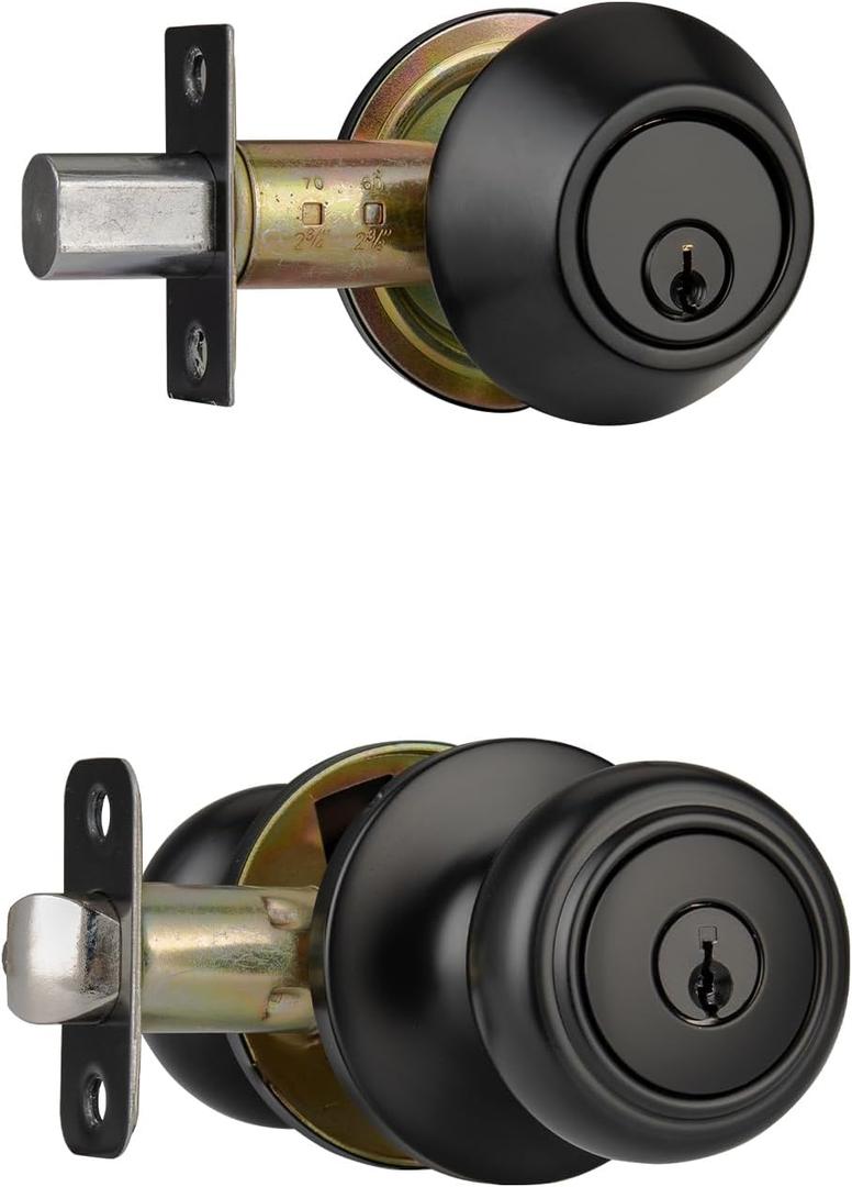 Matte Black Door Knobs,Interior Door Knob with Lock,Coastal Style Door knob for Privacy and Bedroom (Keyed Alike Combo) (1)