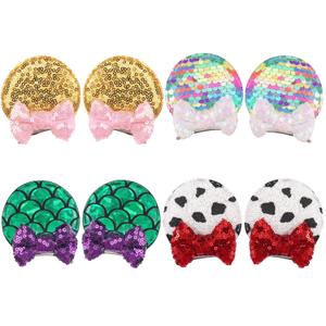 CellElection 8PCS Sequin Mouse Ears Hair Clips Glitter Hair Bows Cute Mice Ears Hair Clips Barrettes for Women Girls Hair Accessories for Costume Party Favor Christmas Decoration (Dream Colors)