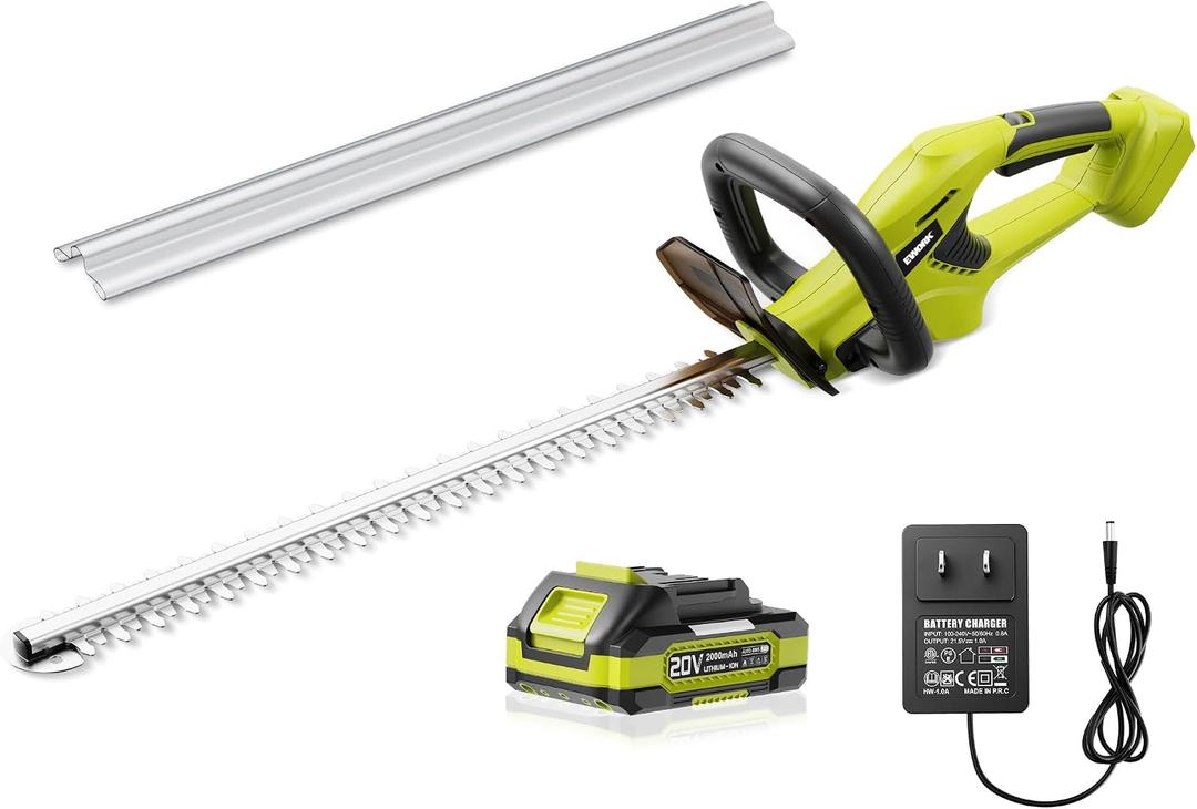 EWORK 22-Inch Cordless Hedge Trimmer, 20V Battery Powered Bush Trimmer, Lightweight Handheld Shrub Trimmer with Battery and Charger, 5/8-Inch Cutting Capacity for Garden, Yard