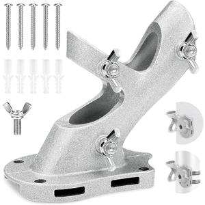 1" Flag Pole Holder for Outside House, REERON 2-Positions Metal Flagpole Bracket Mounts, Aluminium Rustproof Flag Pole Wall Porch Mounting Brackets with 3 Fixed Holes & Steel Hardwares (Silver-1 Pack)
