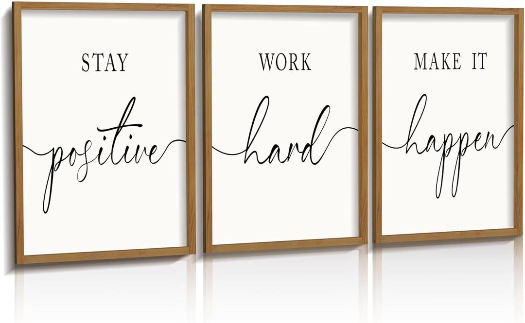 Heiple Motivational Wall Art 11"x14" Framed Wooden Inspirational Office Wall Decor for Men Picture Poster Positive Work Hard Quote Wall Decor for Home Office Bedroom (Brown, 11x14)