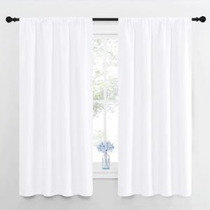 NICETOWN Bedroom Curtains - Window Treatment Rod Pocket Curtains/Drapes for Bedroom (2 Panels, 42 by 63, White)