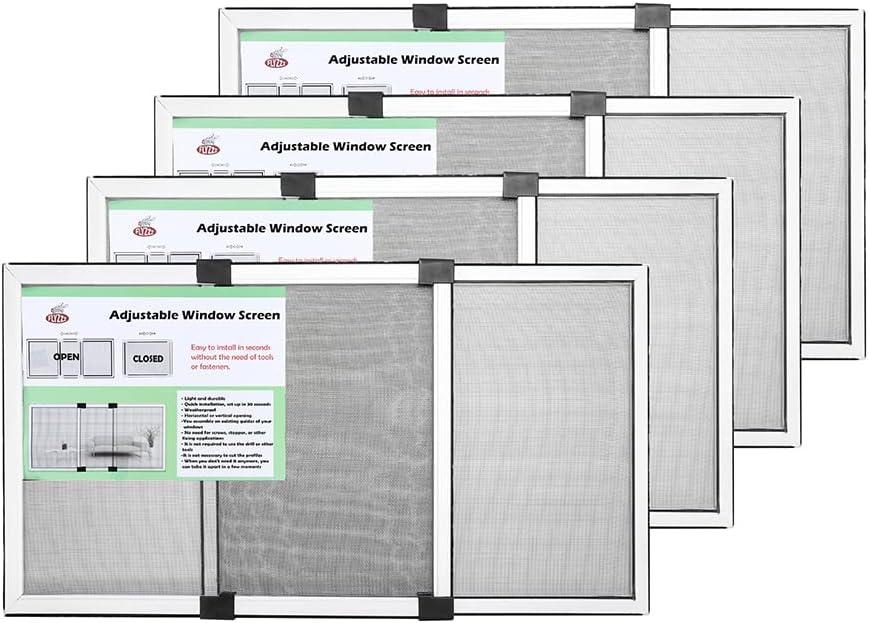 FLYZZZ Adjustable Window Screen Horizontal (15.74 ''H x 21-40''W) 4 Packs Expandable Window Screen Medium Replacement Window Screen for Home