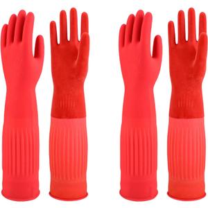 North Tower Rubber Gloves Kitchen Cleaning For Washing Dishing Kithchen, warmming Heat Resistant Dishwashing Gloves,18",2 Pairs Medium (Red)