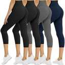 NexiEpoch 2 Pack Leggings for Women - High Waisted Tummy Control Soft Black Capri Yoga Pants with Pockets for Workout, Medium