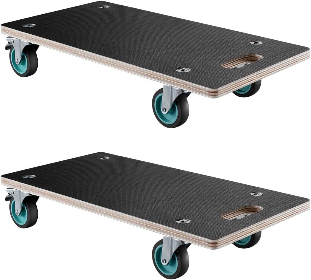 VEVOR Furniture Dolly, 551 lbs Load Capacity, Furniture Moving Dollies with 4 TPR Silent Wheels, Rectangle Multifunctional Flat Dolly for Piano Furniture Couch Washing Machine Fridge, 2 Pack, Black