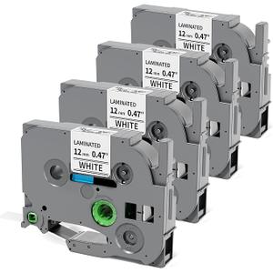 Replacement for Brother P Touch Label Tape TZe TZ Tape 12mm 0.47 Inch Laminated White TZe-231 TZe231 Label Maker Tape Refills, Compatible with Brother PT-D210 D220 H110 D400 D410 D600 D610BT, 4-Pack