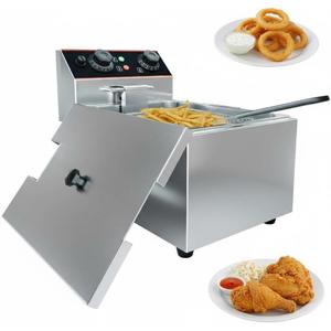 Garvee Stainless Steel Commercial Deep Fryer, 8.4 QT/8 L Countertop Electric Oil Fryer with Detachable Basket and Lid, Adjustable Temperature Control for Home and Restaurant Use, 1800W