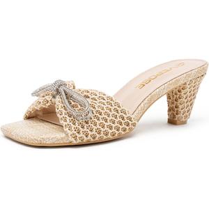Vepose Women's Woven Mule Heels Square Open Toe Sandals | Dressy summer sandals with 2.8 in flared block heel, slip-on fit, rubber sole, office, vacation, and weekend