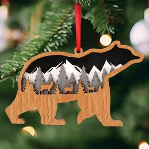 Adecortalk Christmas Bear Ornaments Wooden Bear Hanging Christmas Tree Ornament Decorations Winter Wooden Bear Lover Gifts for Women Men Xmas Tree Bear Lover Indoor Home Office Xmas Holiday Decor