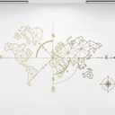 World Map Compass Earth Wall Sticker Office Classroom Travel Global Exploration Adventure Decals YT2189 (Gold)