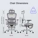 Office Chair with Footrest, Ergonomic Chair with 3D Headrest, Computer Chair with Adjustable Backrest & 3D Armrest, Gaming Chair with Adaptive Lumbar Support, Mesh Backrest & Cushion, Grey