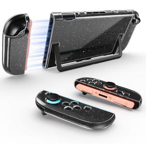 2 x JEMDO Clear Glitter Protective Case Compatible with Nintendo Switch 2 Only (2025), Slim Shockproof Cover with Soft TPU Joy-Con Shells & Hard PC Back, Anti-Yellowing