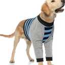 FUAMEY Dog Recovery Sleeve with Elbow Protector,Dogs Shirt Stop Licking Joints,Pet Long Sleeve Suit Protecting Dog's Front Leg Arm Wounds Cover Skin Conditions Blue Stripe L