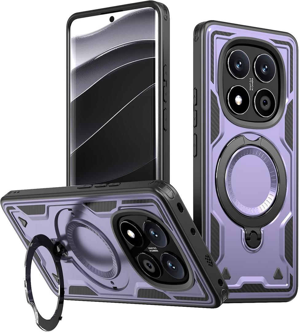 LEMAXELERS Magnetic Case for Redmi Note 14 Pro/Redmi Note 14 Pro+ with Rotatable Ring Holder [Compatible with MagSafe] Military Shockproof Kickstand Protective Case for Redmi Note 14 Pro, Purple MQ