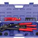 iCrimp Angle Head PEX Crimping Tool Kit for 3/8,1/2,3/4,1-inch with Copper Ring Removal Tool, Pex Pipe Cutter and Gauge, Meets ASTM F1807 Standard, Suitable for Tight Spaces
