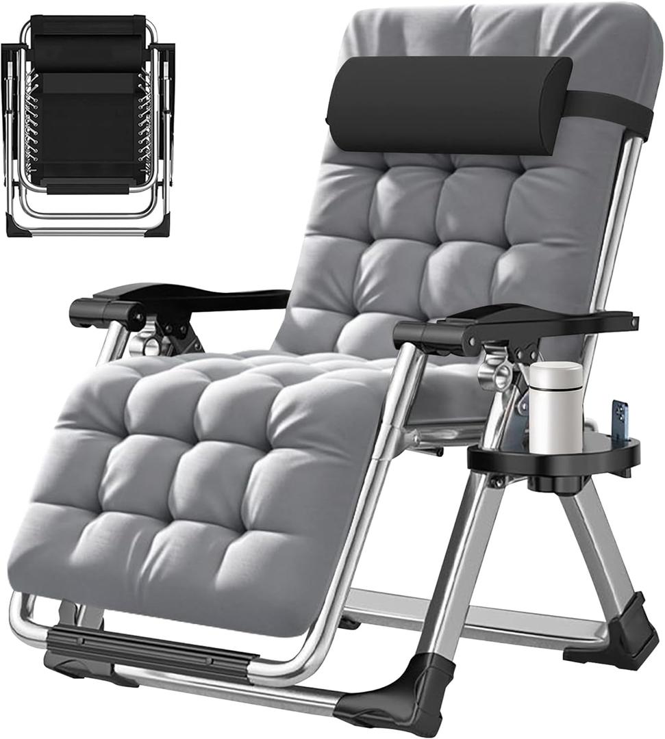 ABORON Zero Gravity Chair,Premium Outdoor Lawn Folding Lounge Chairs,Sturdy Adjustable Reclining Patio Chairs with Removable Cushion,Headrest & Tray (A Light Gray)