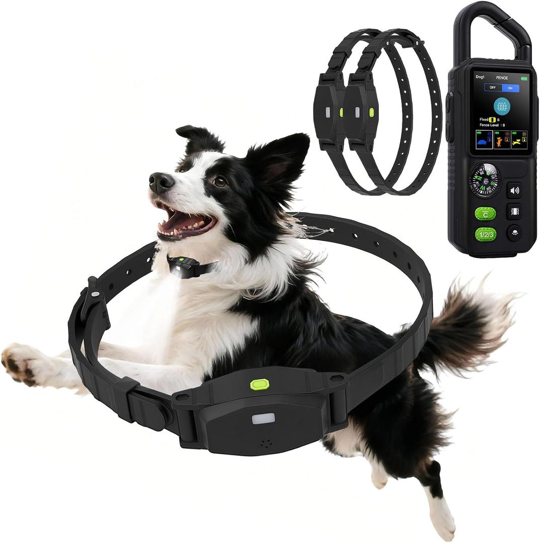 Dog Wireless Fence for 2 Dogs, 3 in 1 Adjustable Dog Perimeter Collar Wireless Fence, Portable Waterproof Training Collar Rechargeable