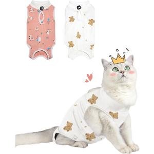 Cat Spay Recovery Suit Female, Breathable Cat Onesie for Cats After Surgery Female, Kitten Surgery Recovery Suit for Abdominal Wounds (Small, Alpaca + Bear)