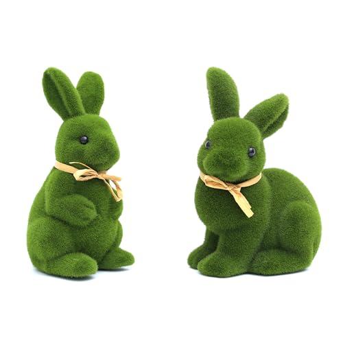 Supagoo 9" Moss Bunny Decor Set of 2,Easter Bunny Decor Figurine for Spring Home Decor,Cute Bunny as Easter Decorations for Table, Garden, or Party Supplies