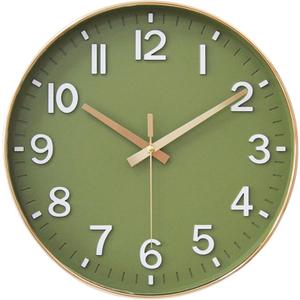 HZDHCLH Wall Clocks Battery Operated,Wall Clock Green Gold,12 inch Wall Clock Silent Non Ticking Modern 3D Numbers for Kitchen Bedroom Living Room Office Classroom Decor