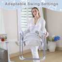 Baby Swing for Infant,Newborn Swing with Music,5 Speed Levels,Timing Setting,Soft Cushion,Foldable Infant Swing with with Hanging Planets Toy & Mirror for Indoor Outdoor Use 0-9 Months