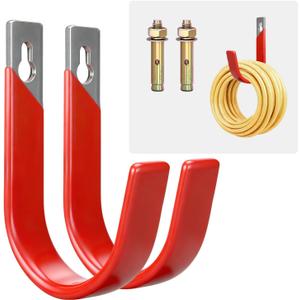 Heavy Duty Metal Garage Hooks Wall Mount 2 Pack, Garage Hanger Utility Storage Hooks for Outside, Hose Rack Suitable for Garage,Garden and Yard,Red