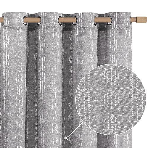 jinchan Boho Curtains for Living Room Farmhouse Grey Curtains 56x56 Inch Length for Bedroom Grommet Semi Sheer Drapes Geometric Striped Printed Mudcloth Light Filtering 2 Panels Set