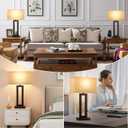 Seealle 22" Tall Living Room Lamps for Night Stands - Touch Bedside Lamp with USB C+A, 3 Way Dimmable Bedroom Lamps for End Tables Set of 2, Modern Night Stand Lamp(Beige&Wood-Like)