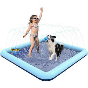 VISTOP Non-Slip Splash Pad for Kids and Dog, Thicken Sprinkler Pool Summer Outdoor Water Toys - Fun Backyard Fountain Play Mat for Baby Girls Boys Children or Pet Dog (50 * 50 inch, Blue&Blue)