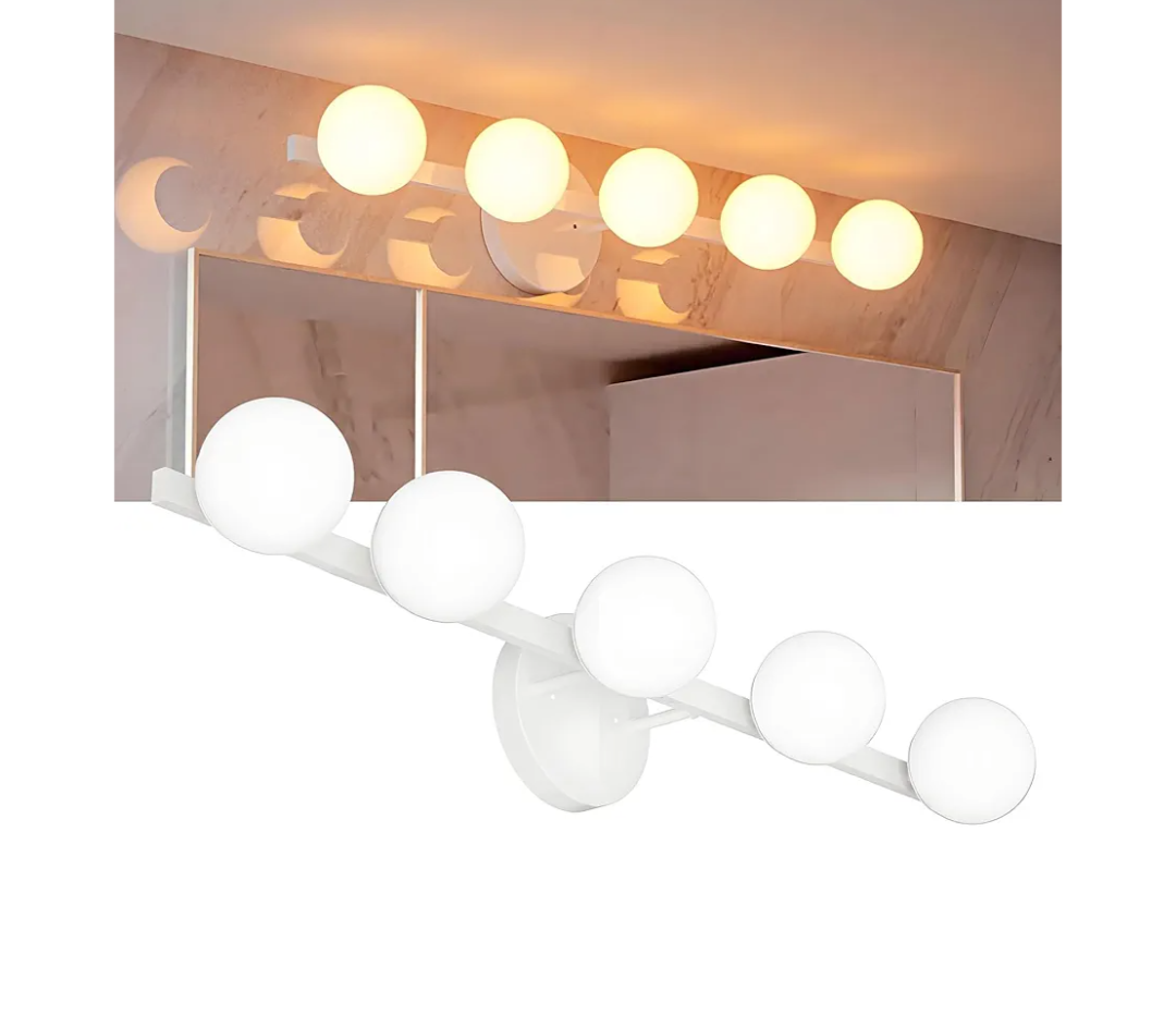 Lightdot 31" 5-Light Modern White Bathroom Vanity Light - Plastic Globes, Dimmable G9 Bulbs Included & Easy Install (120V)