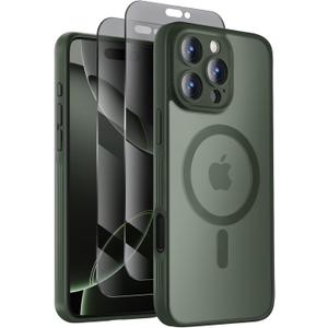 Designed for iPhone 16 Pro Max Case, Compatible with MagSafe, with Privacy Screen Protectors X2, [Camera Protection] [15FT Military Drop Protection] Shockproof Phone Case, 2024, Alpine Green