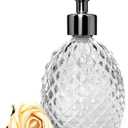 Glass Soap Dispenser with Stainless Steel Pump, 12oz Clear Dish Soap/Hand Soap/Laundry Soap/Lotion Dispenser, Refillable Liquid Dispenser for Bathroom Kitchen Shower (Transparent)