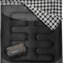 Double Sleeping Bag for Adults Machine Washable 2 Person Camping Sleeping Bag Queen Size Waterproof with Compression Sack for Cold Weather 3-4 Seasons, Flannel