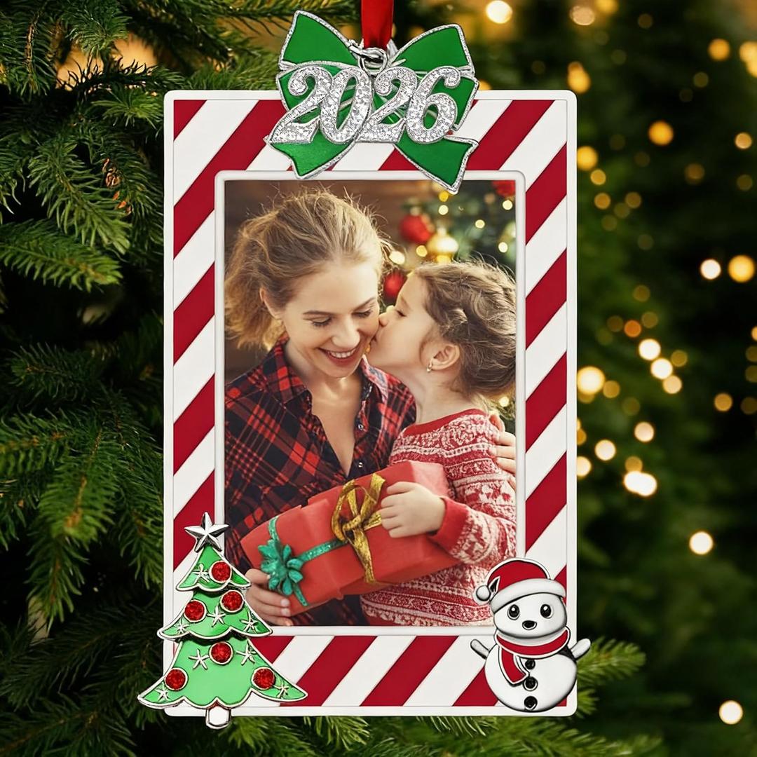 Photo Ornament of Personalized, 2026 Red Picture Frames for Family Christmas Ornaments Gifts, Picture Frame for Tree Decorative (Red Photo Ornament)